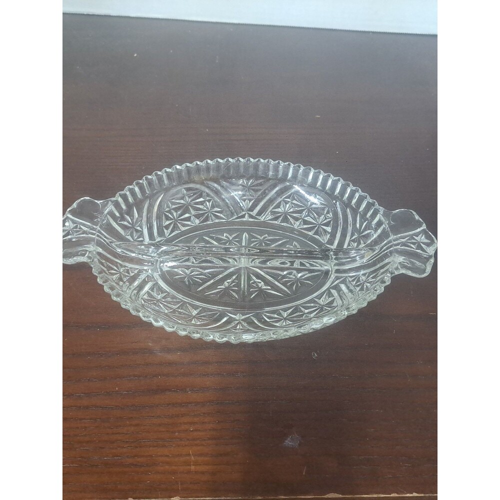 1940s Anchor Hocking Stars And Bars Divided Pressed Glass Relish Dish
